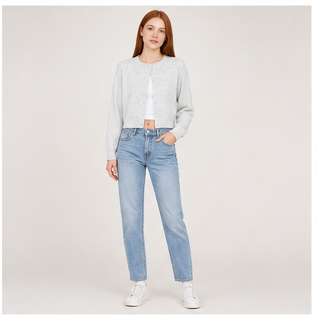 Women's Cropped Cardigan Sweaters Lightweight Long Sleeve Button Up Knit Cardigan Fashion Outfits - model view